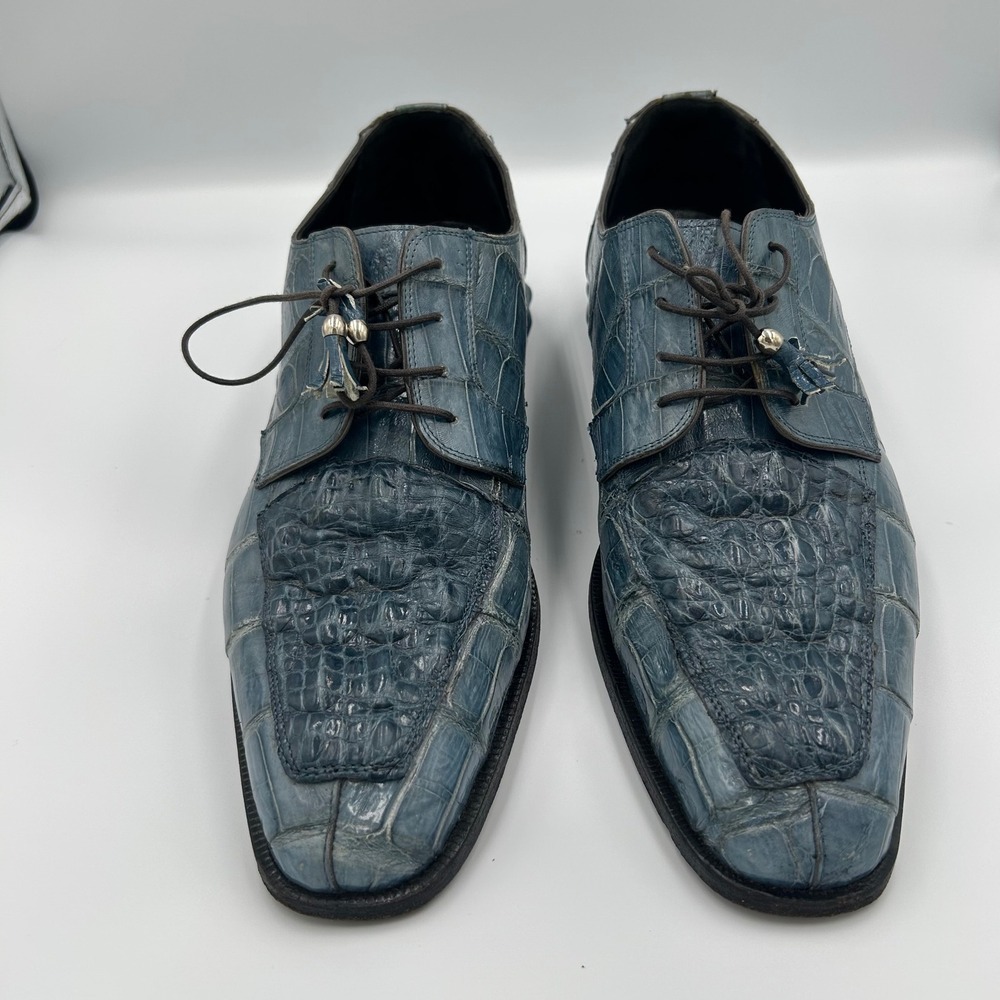 Mauri Oxford Dress Shoes Mens 11 Blue Alligator Skin Tassel Lace Up Italy 4642